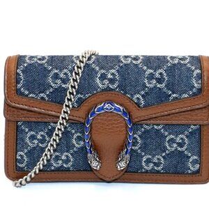 Gucci Denim GG Monogram Super Mini Dionysus Shoulder Bag - Blue/Brown